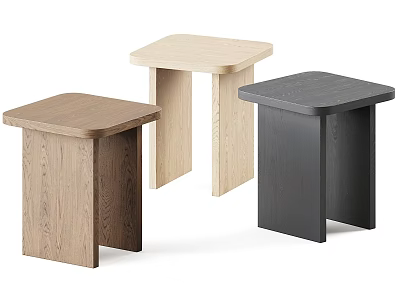 Three Minimalist Modern Dining Tables With Light Dark And Natural Wood Finishes 3d model