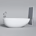 Sleek White Freestanding Bathtub With Chrome Faucet And Full Length Mirror In Modern Bathroom Interior Design