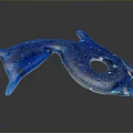 Blue Glass Dolphin Shaped Aquatic Animal With Glossy Texture Circular Hole In Dark Background