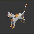 Low Poly Cat Figure With White Yellow Brown Geometric Design And Reflection 3d model