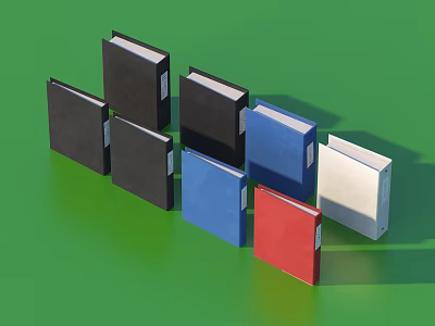 Assorted Colorful Folders Black Blue Red White Neatly Arranged On Green Background 3d model