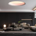 Modern Living Room Interior With Dark Paneled Walls Beige Sofa And Coffee Table