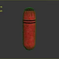 Red Cylindrical Decorative Lighting Fixture With Black Horizontal Stripes And Textured Fabric Surface