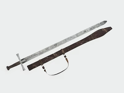 Traditional Medieval Sword With Hand Forged Metal Blade And Brown Leather Scabbard Design 3d model