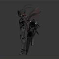 Game And Movie Character With Mechanical Red Wings Armored Suit Holding Large Futuristic Weapon