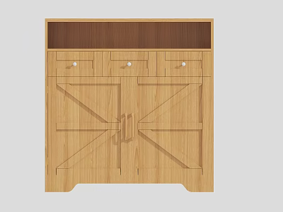 Wooden Chest of Drawers with Top Shelf Three Drawers and X Shaped Cabinet Doors Design 3d model