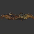 Giant Centipede With Black And Yellow Striped Body Red Head On Dark Shiny Surface