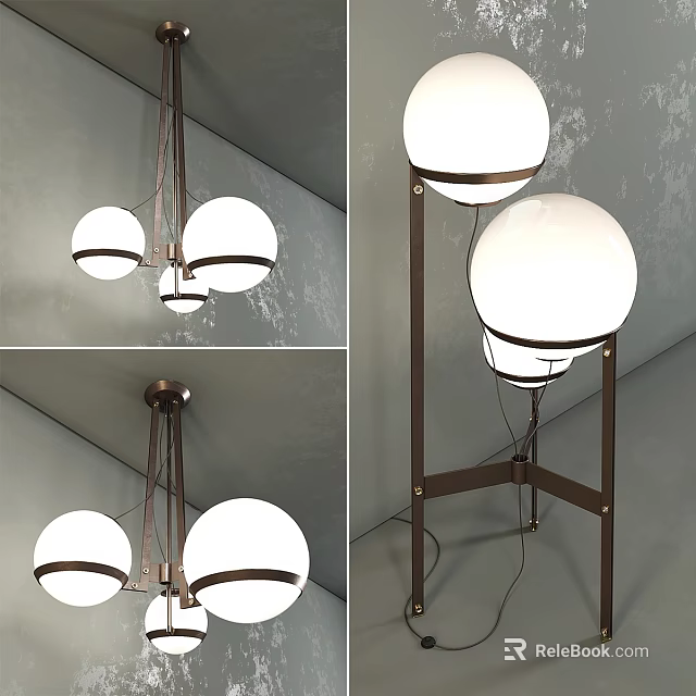 Modern Spherical Chandelier With White Shades Metallic Frame And Multiple Angles 3d model 