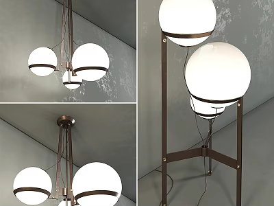 Modern Spherical Chandelier With White Shades Metallic Frame And Multiple Angles 3d model
