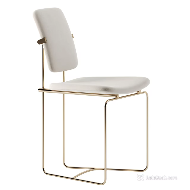 Modern Leisure Chair With Gold Metal Frame And White Cushioned Seat Back 3d model 