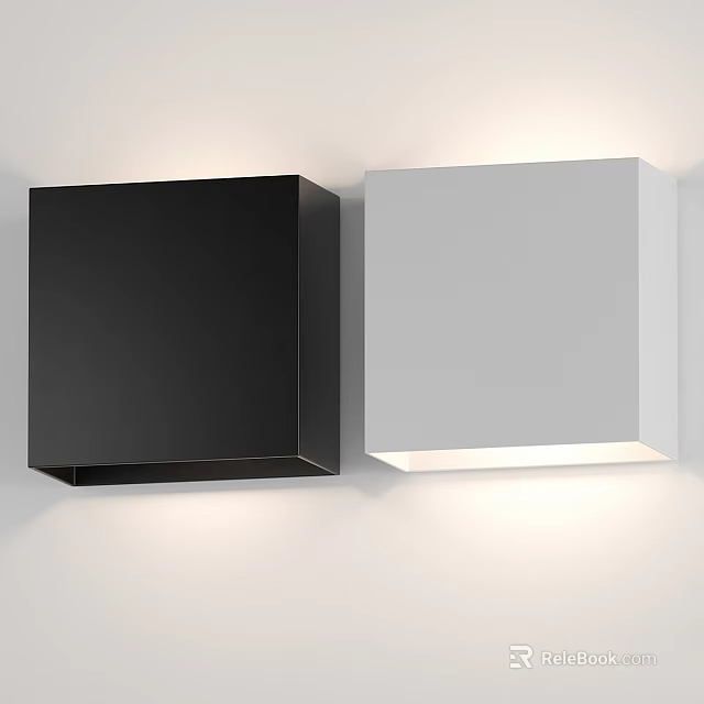 Modern Square Wall Mounted Components Black And White Minimalist Design With Integrated Lighting 3d model