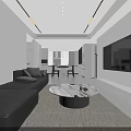 Modern Minimalist Living and Dining Room With Built In TV Wall And Marble Coffee Table