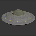Alien Creature Flying Saucer UFO With Silver Dome Gray Base And Yellow Dots