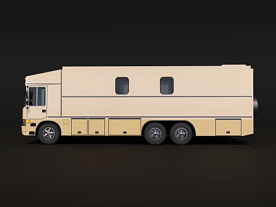 Beige Spacious Utility Vehicle With Long Body Multiple Windows And Wheels 3d model