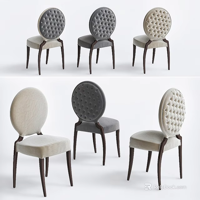Modern Single Chairs With Tufted Back And Wooden Legs In Various Colors 3d model 
