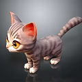 Cute Standing Cartoon Kitten With Gray Striped Fur And Orange Inner Ears