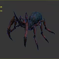 3D Model Spider With Blue Green Body And Red Textured Legs On Gray Background