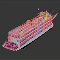 Vintage Paddlewheel Steamboat With Red Roof White Hull Two Chimneys And Paddlewheel Propulsion