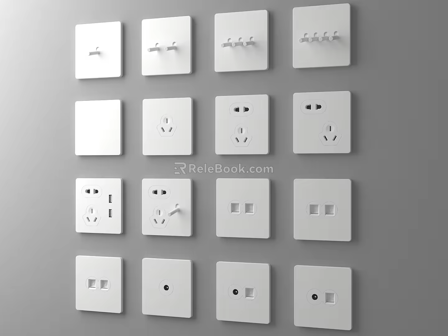 Switch light socket combination panel 3d model