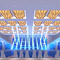 Modern Luxury Spacious Banquet Hall With Exquisite Ceiling Lights And Professional Stage Lighting