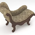 Classic Elegant Chaise Lounge With Carved Wooden Frame And Patterned Fabric