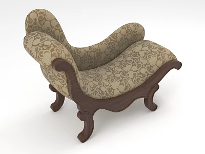 Classic Elegant Chaise Lounge With Carved Wooden Frame And Patterned Fabric 3d model