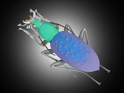 Colorful Reptile 3D Model with Green Purple Body Spotted Texture and Long Legs 3d model