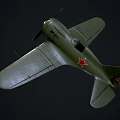 Vintage Green Fighter Plane with Propeller and Red Star Markings on Dark Background