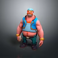 Cartoon Muscular Man With Blue Hat Red Beard Blue Vest Striped Pants And Golden Bracelets