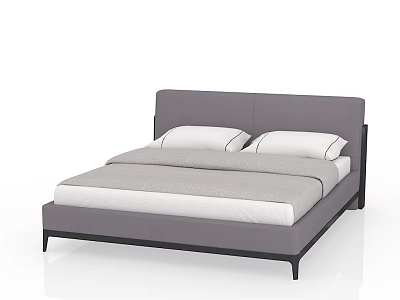 Double Bed with Gray Headboard Two White Pillows Modern Minimalist Design 3d model