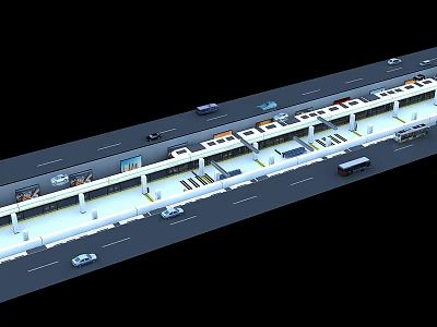 Overhead View Of Urban Metro System With Tracks Platforms And Road Infrastructure 3d model