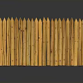 Yellow Wooden Fence With Pointed Tops And Vertical Slats On Gray Background