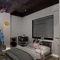 Hotel Guest Room Modern Lounge Area With Bar Counter Black Leather Sofas And Starry Ceiling