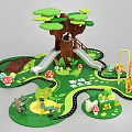 Interactive Play Area with Tree House Slide Mushrooms Paths and Animal Figures