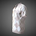 Stylish Argyle Pattern Polo Shirt With Beige White Design Collared Neck And Buttoned Front