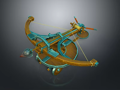 Ancient Wheeled Weapon With Wooden Frame Metal Components And Projectile Arrow 3d model