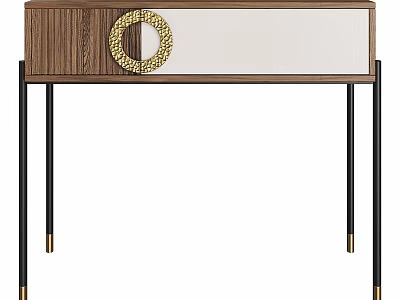 Modern Walnut Dressing Table With White Top Gold Circular Accent Black Legs 3d model