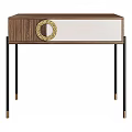 Modern Walnut Dressing Table With White Top Gold Circular Accent Black Legs
