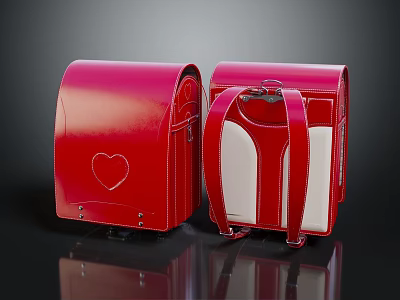 Red Leather Bags With Heart Design Front And Back View 3d model