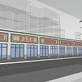 Modern Commercial Street With Multi Story Buildings Pedestrian Walkways And Shop Fronts