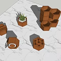 Bonsai Potted Plants In Multiple Hexagonal Design Containers On Marble Surface
