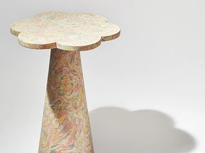 Floral Shaped Top Side Table With Colorful Marbled Pattern And Conical Base Design 3d model