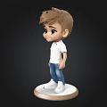 Cartoon Boy Figurine With Brown Short Hair White Polo Shirt And Blue Jeans