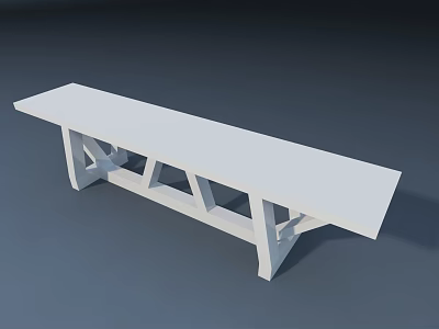 White Long Public Bench With Modern Geometric Legs And Simple Design 3d model