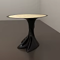 Modern Round Coffee Table With Light Colored Top And Black Curved Base Contemporary Design