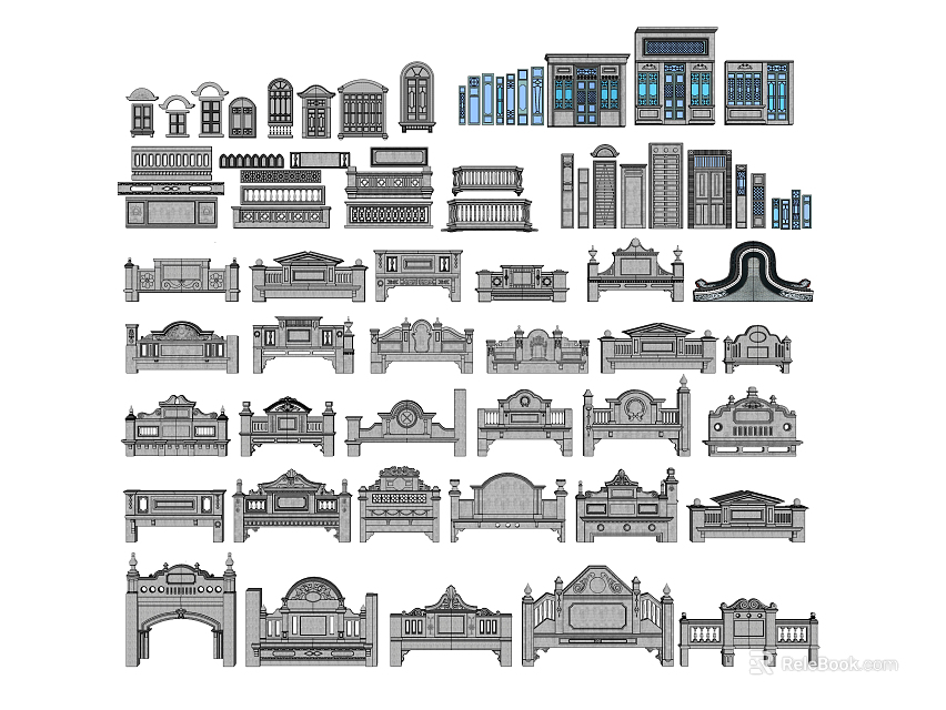 Diverse Decorative Architectural Components with Various Classic and Modern Design Elements 3d model 