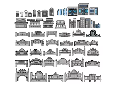 European-style components of the Republic of China building doors and windows balcony carved components 3d model