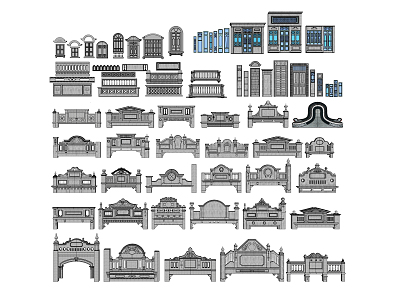 European-style components of the Republic of China building doors and windows balcony carved components 3d model