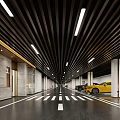 Modern Spacious Parking Garage Interior With Marble Walls Ceiling Lighting And Vehicle