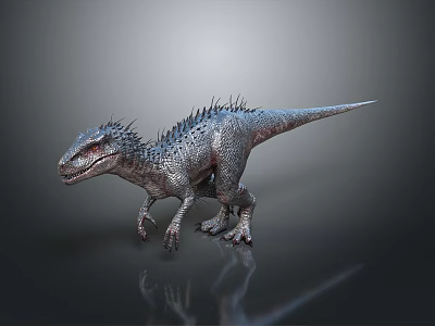 Gray Spiked Dinosaur 3D Model With Reflective Surface And Gray Background 3d model